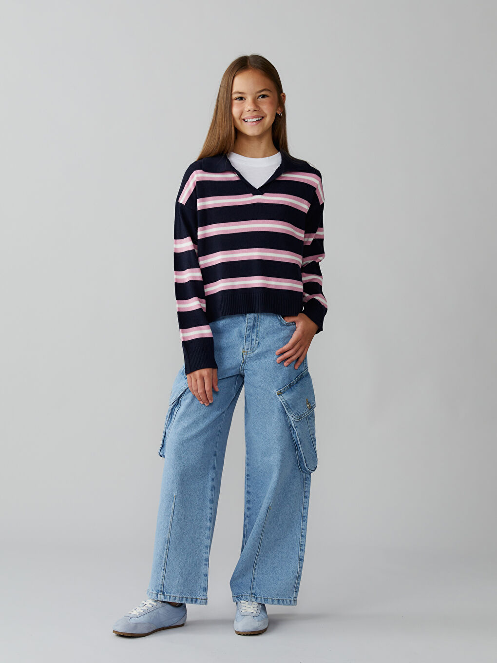 Polo Neck Girls' Knit Sweater-1