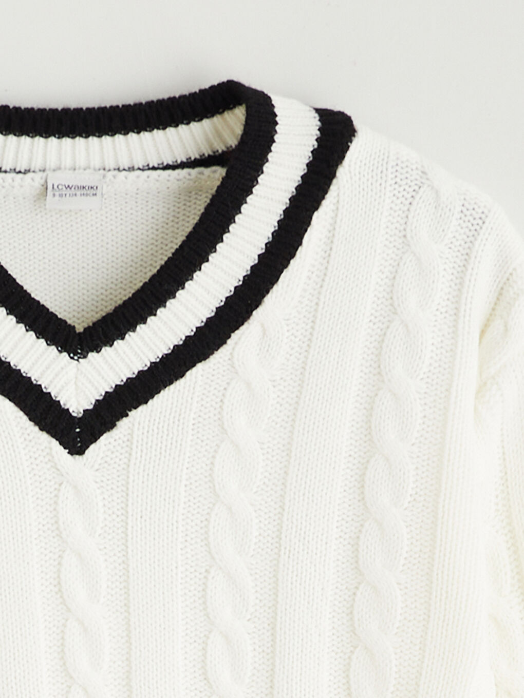 Ekru V Yaka Kız Çocuk Triko Kazak-3