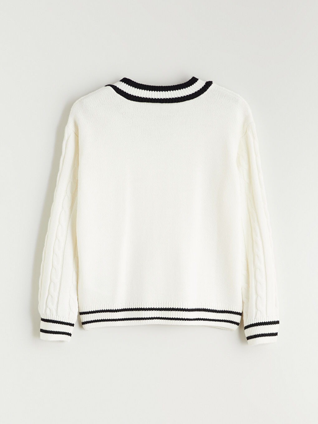 Ekru V Yaka Kız Çocuk Triko Kazak-4