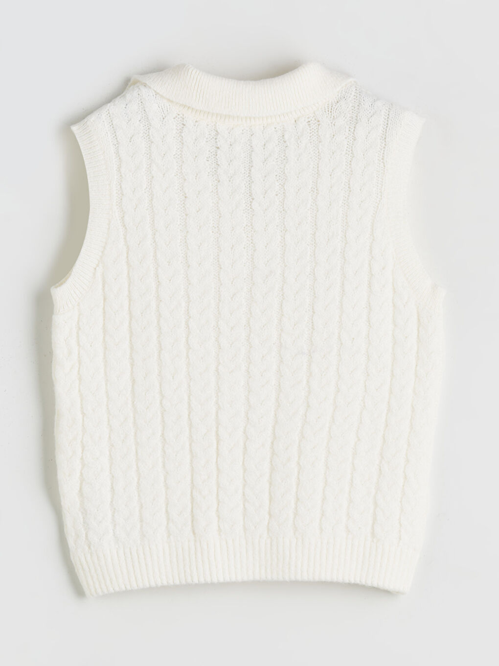 Ekru Polo Yaka Kız Çocuk Triko Süveter-1