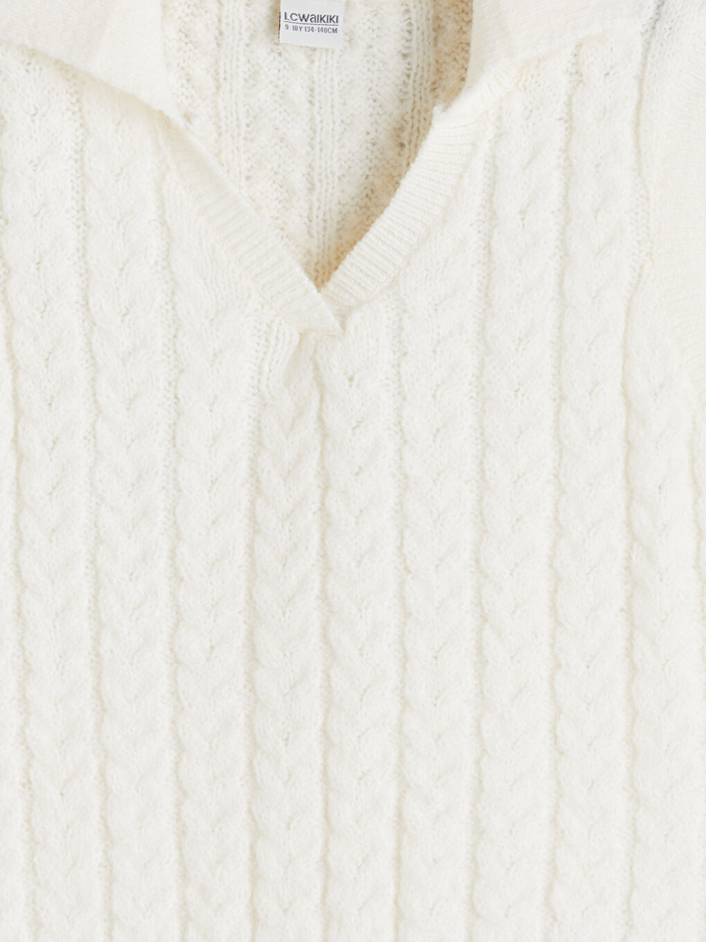 Ekru Polo Yaka Kız Çocuk Triko Süveter-2