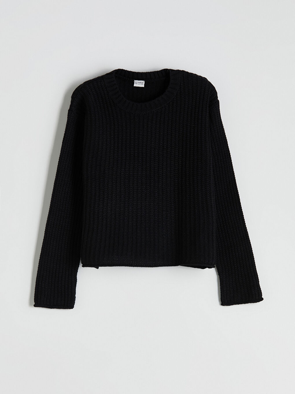 Siyah Bisiklet Yaka Kız Çocuk Triko Kazak