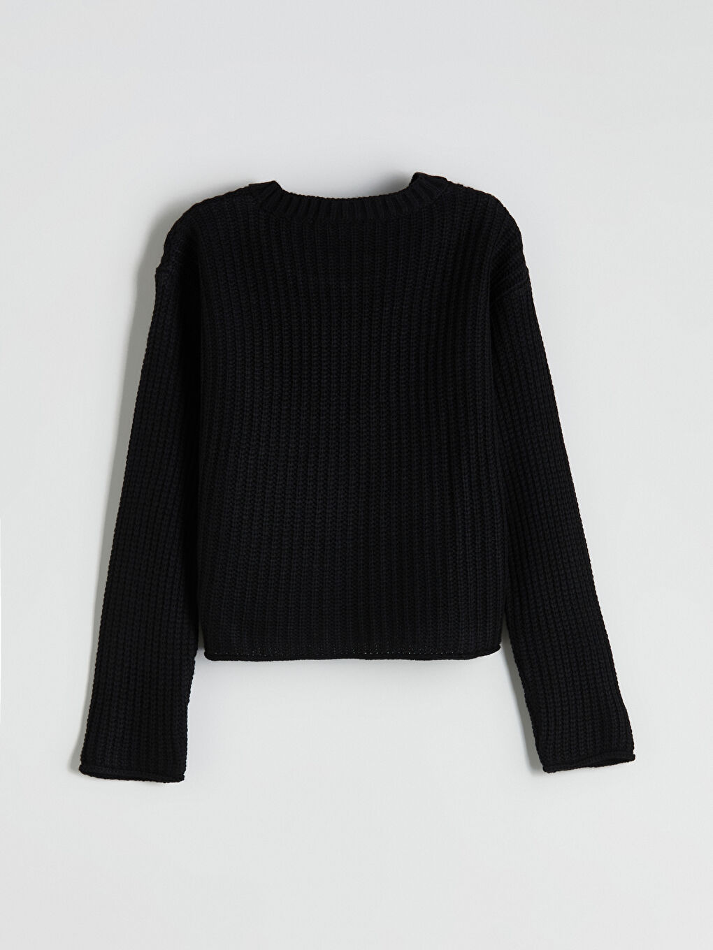 Siyah Bisiklet Yaka Kız Çocuk Triko Kazak-2