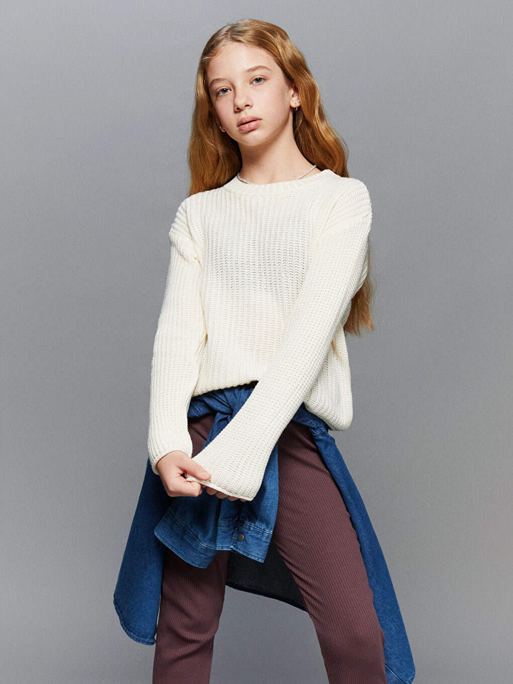 Crew Neck Girls' Knitwear Sweater