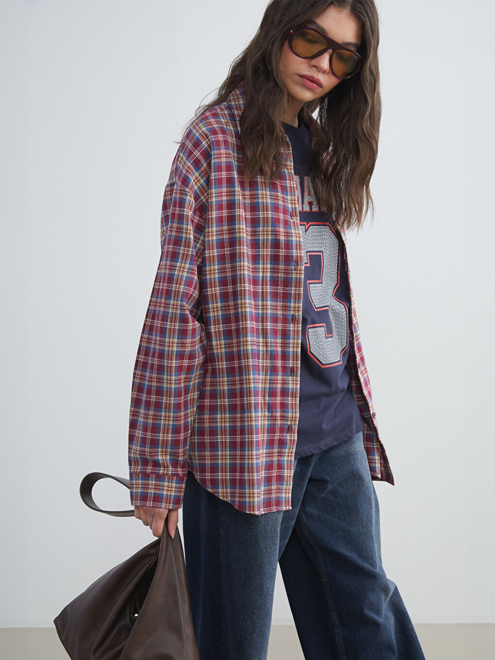 XSIDE Plaid Oversize Women's Flannel Shirt Jacket -W5H407Z8-LLH