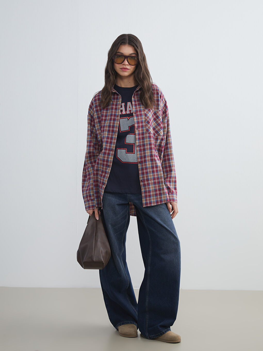 XSIDE Plaid Oversize Women's Flannel Shirt Jacket -W5H407Z8-LLH