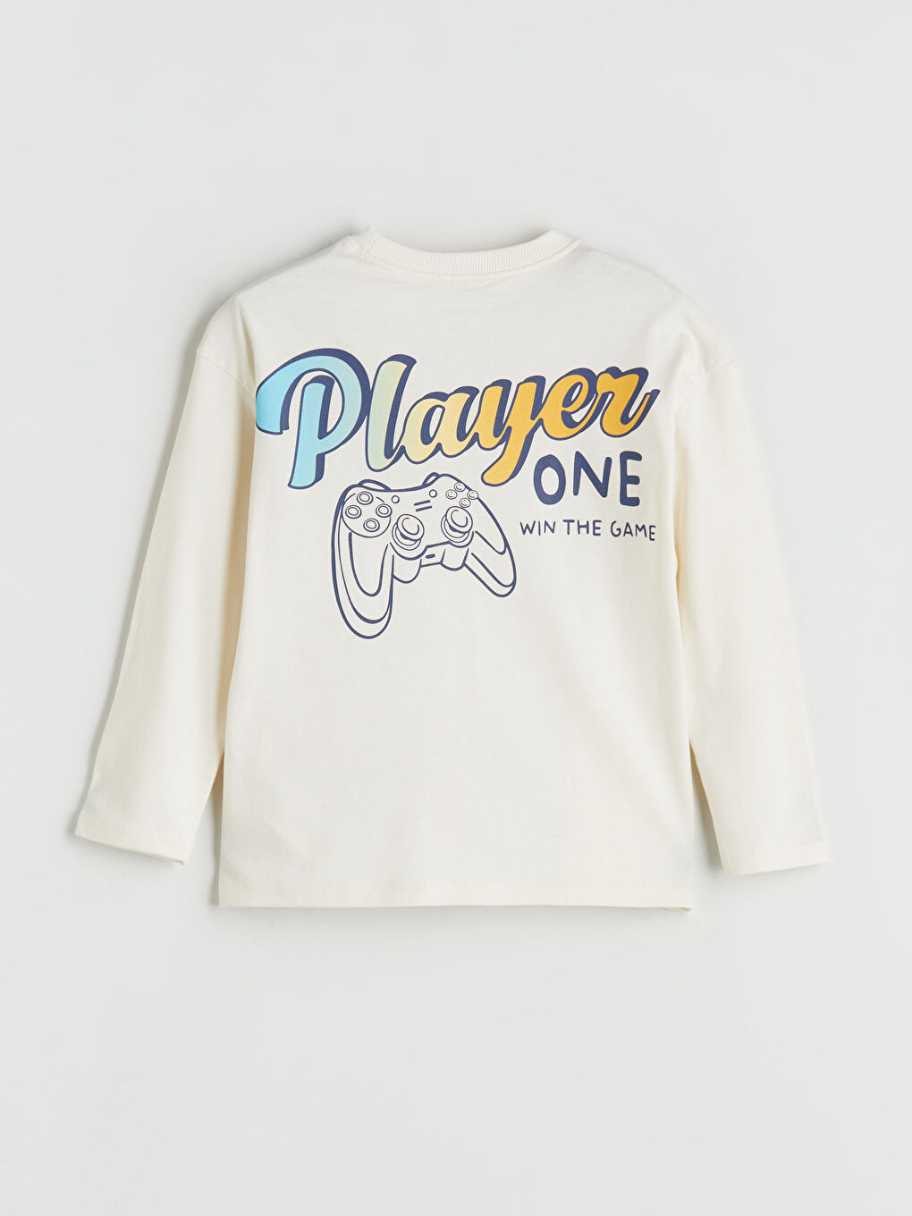 Bej Bisiklet Yaka Baskılı Uzun Kollu Erkek Çocuk Tişört 2'li-3