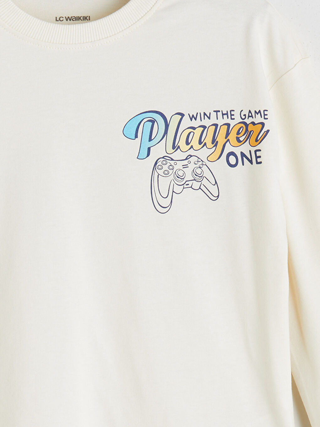 Bej Bisiklet Yaka Baskılı Uzun Kollu Erkek Çocuk Tişört 2'li-6