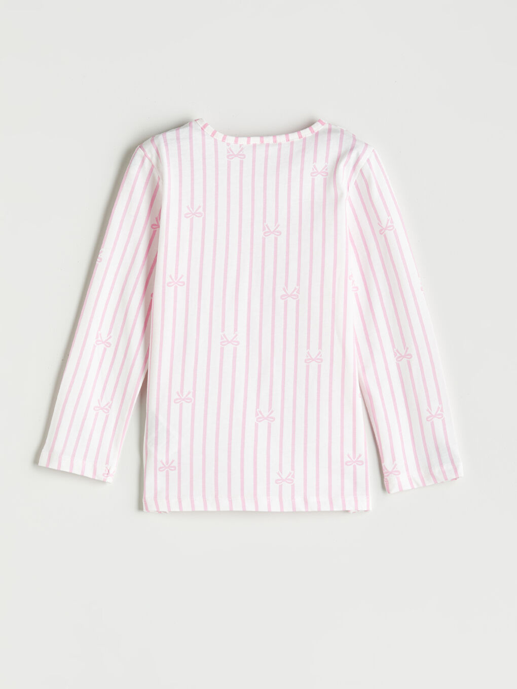 Pembe Bisiklet Yaka Fiyonk Desenli Kız Çocuk Pijama Üst-1