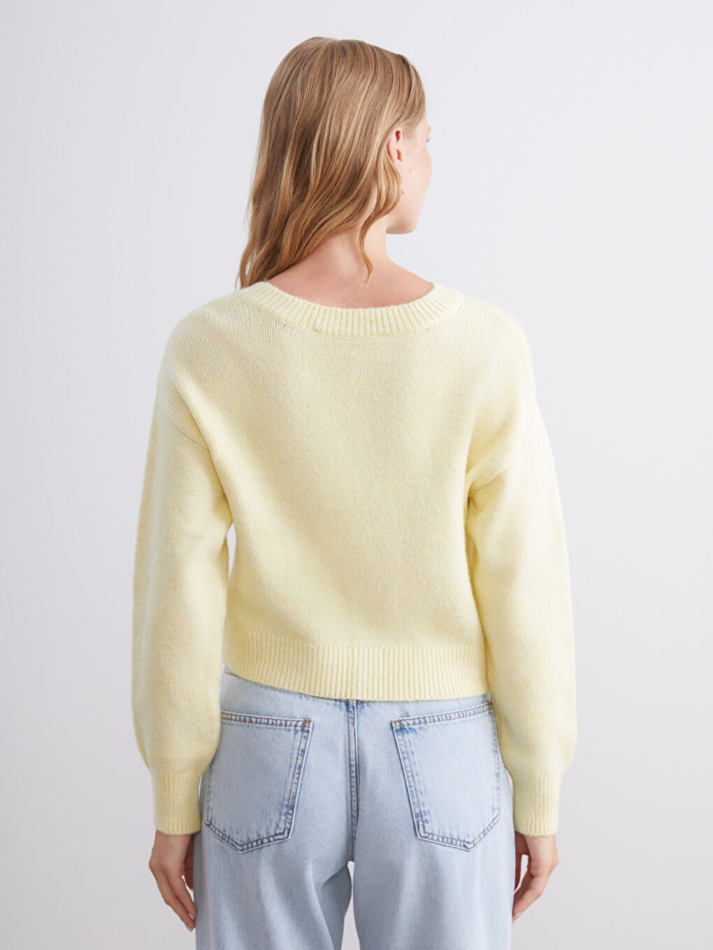 Sarı Bağlamalı Yaka Kadın Triko Hırka-3