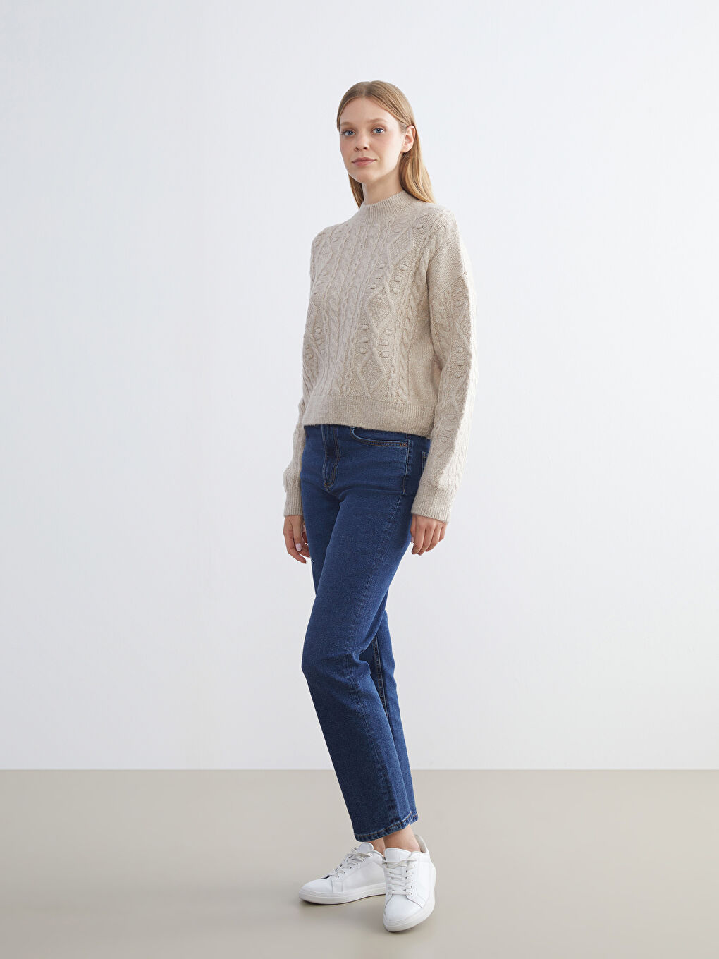 Half Turtleneck Self-Patterned Women's Knitwear Sweater-1