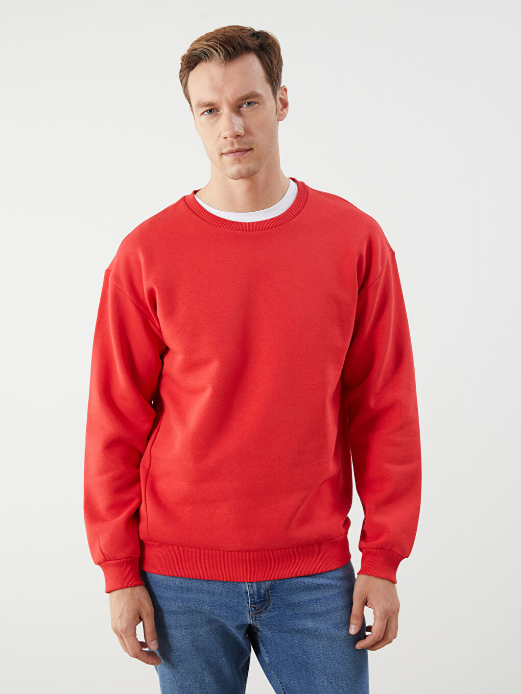 Kırmızı Bisiklet Yaka Erkek Sweatshirt