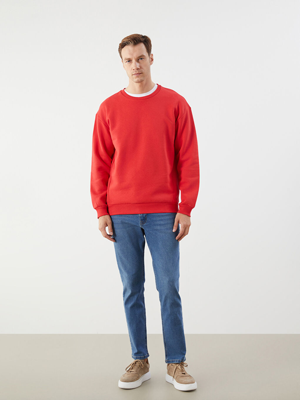 Kırmızı Bisiklet Yaka Erkek Sweatshirt-1