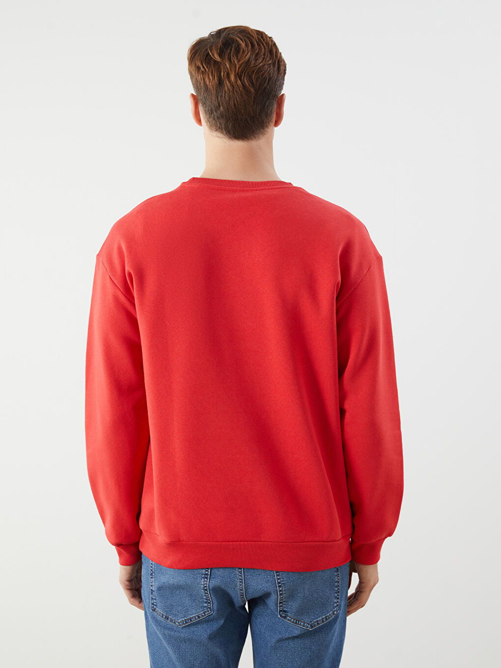 Kırmızı Bisiklet Yaka Erkek Sweatshirt-3