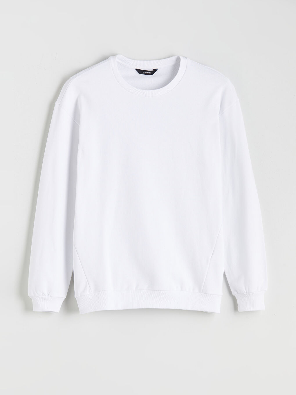 Beyaz Bisiklet Yaka Erkek Kalın Sweatshirt-4