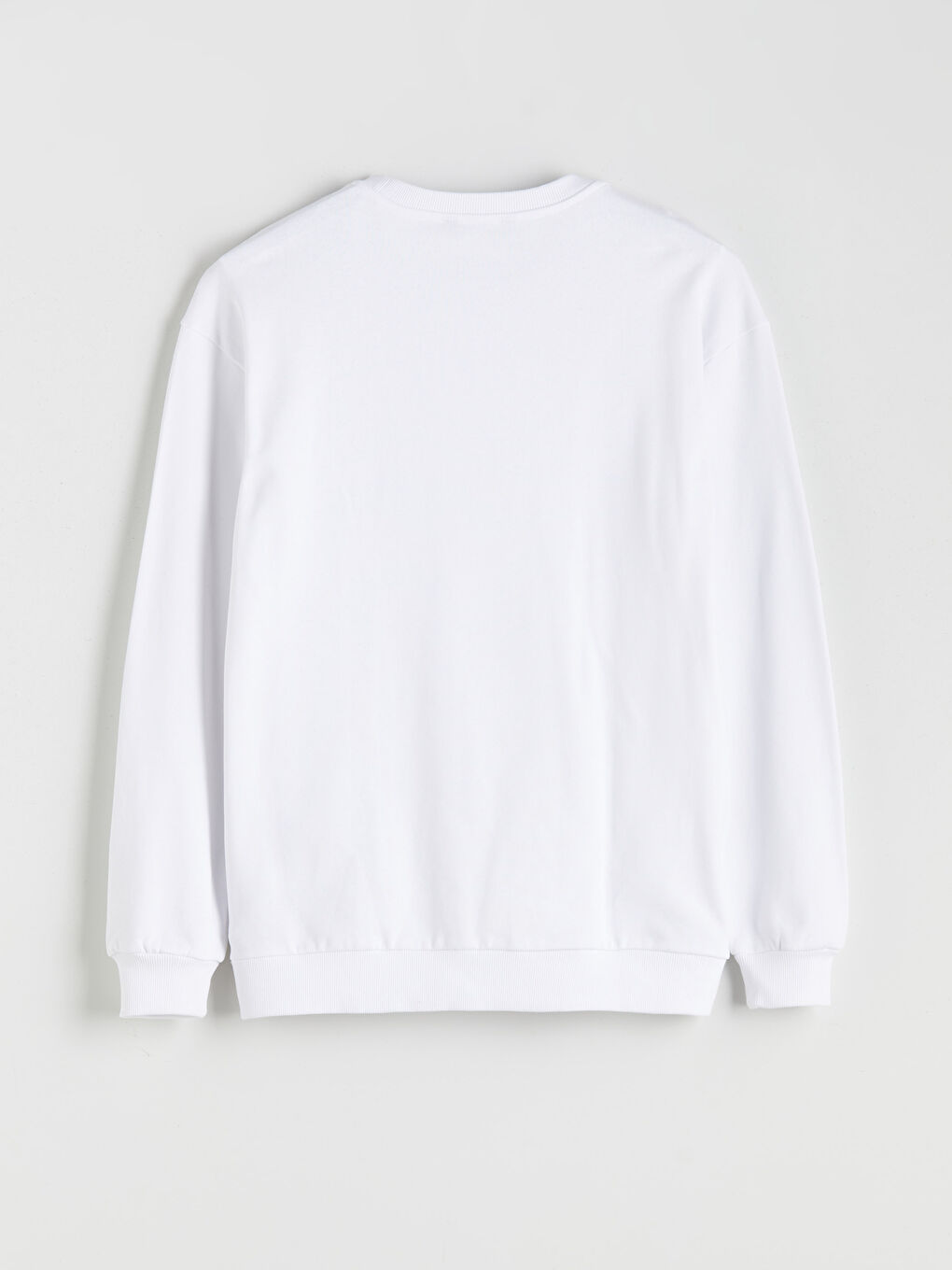 Beyaz Bisiklet Yaka Erkek Kalın Sweatshirt-5