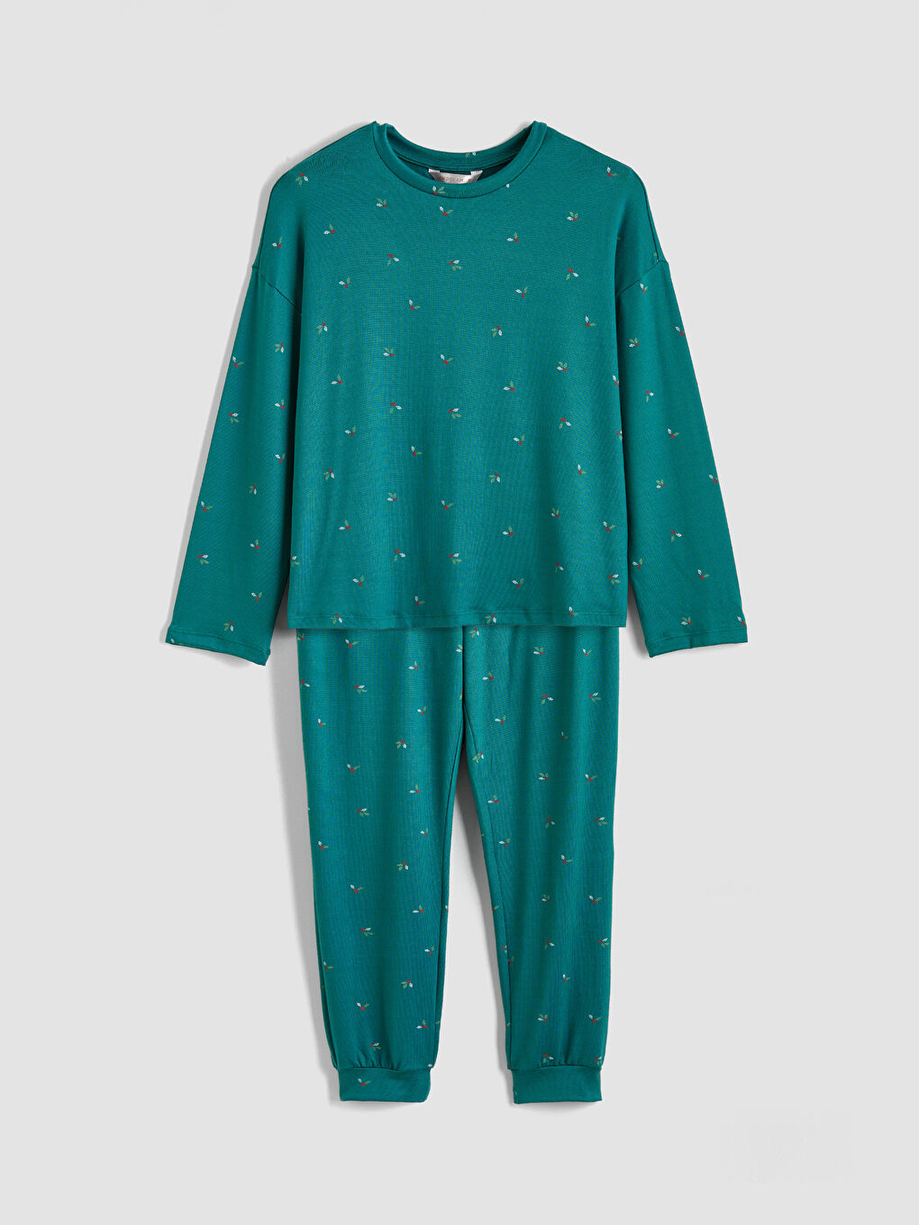 Turkuaz Bisiklet Yaka Desenli Kadın Pijama Takım-4