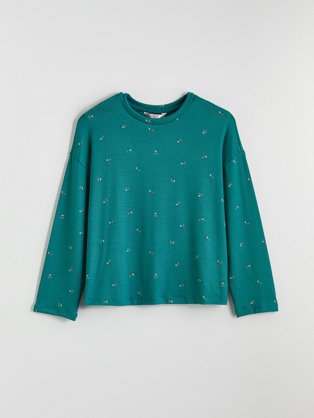 Turkuaz Bisiklet Yaka Desenli Kadın Pijama Takım-5