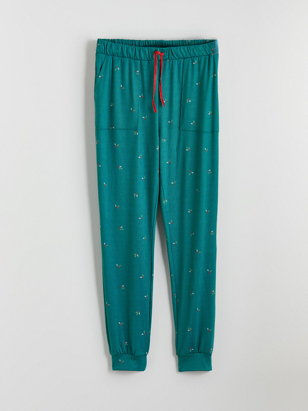 Turkuaz Bisiklet Yaka Desenli Kadın Pijama Takım-7