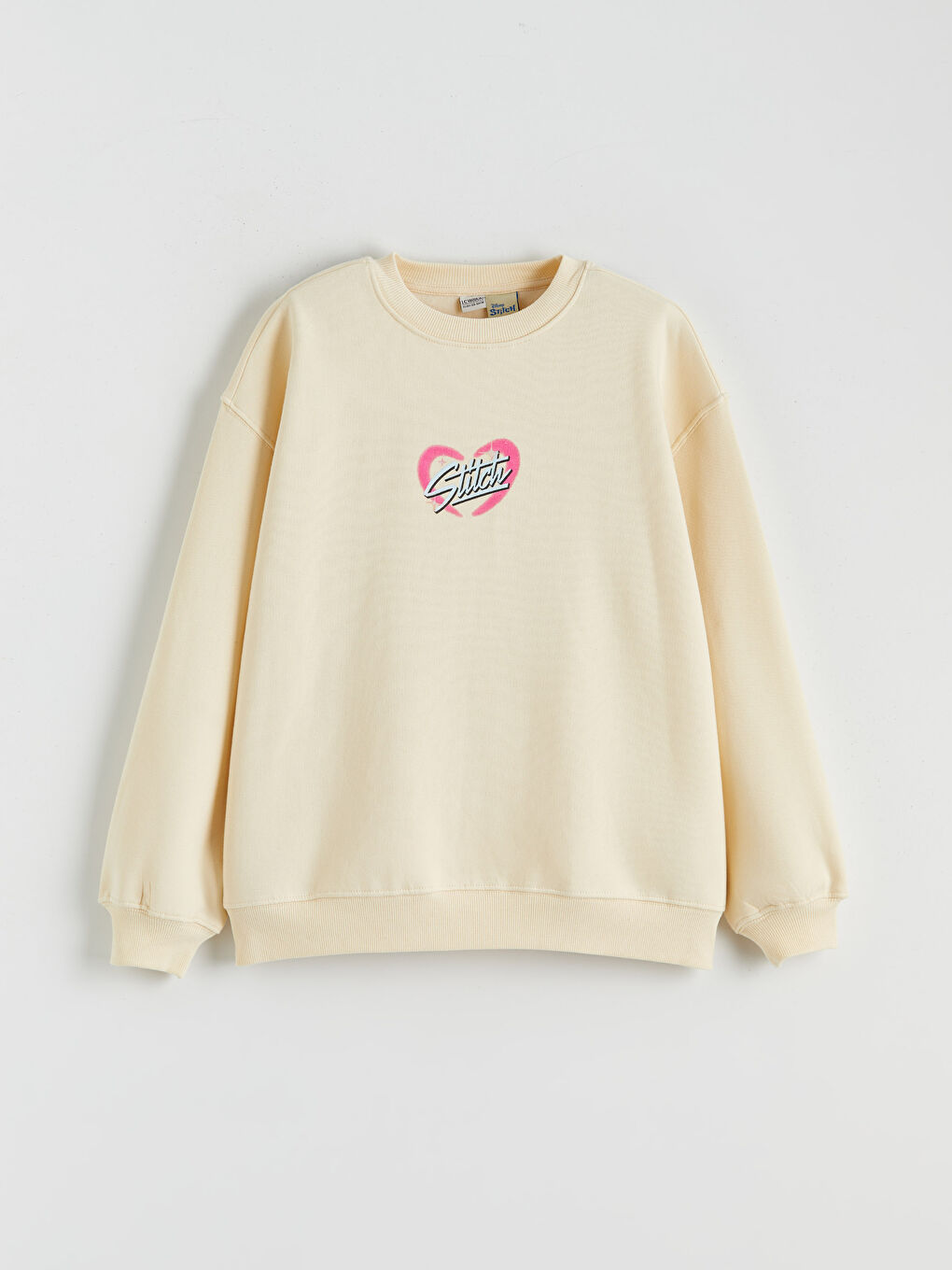 Crew Neck Stitch Printed Girls' Thick Sweatshirt-1