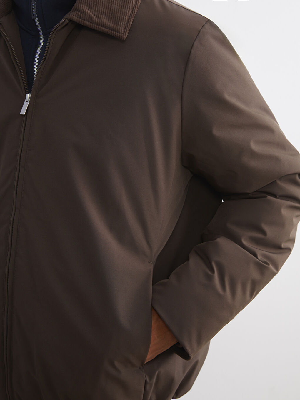 Kahverengi Rahat Kalıp Kadife Yaka Erkek Mont-2