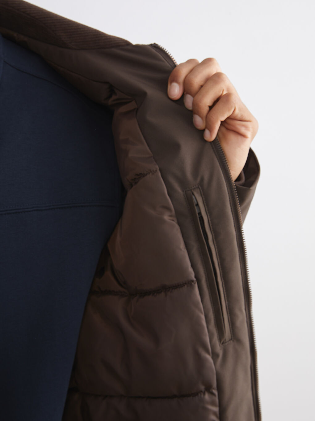 Kahverengi Rahat Kalıp Kadife Yaka Erkek Mont-3