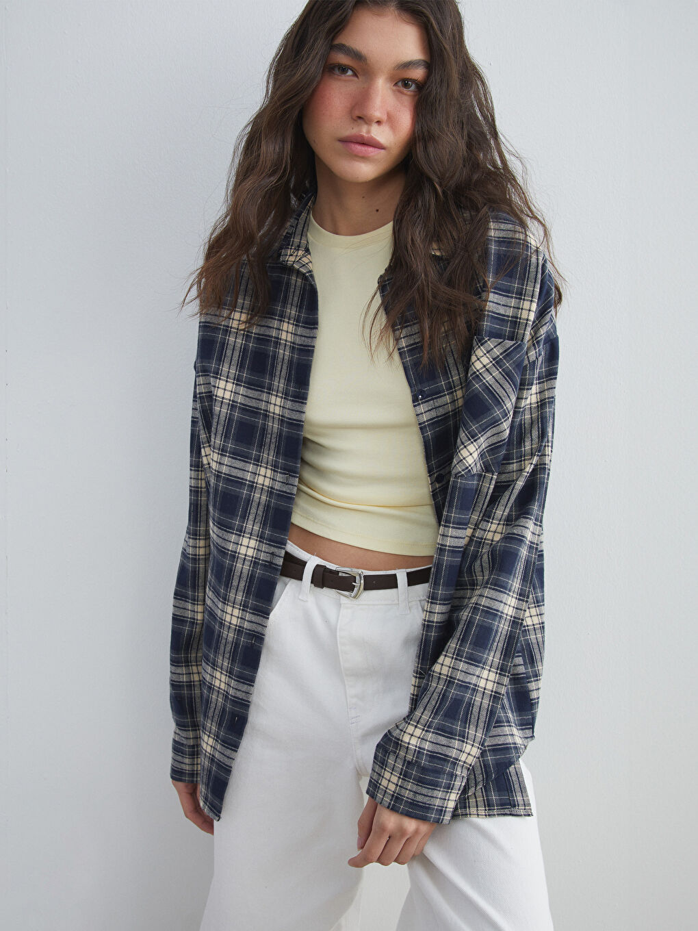XSIDE Plaid Oversize Women's Flannel Shirt Jacket -W5H470Z8-LN6