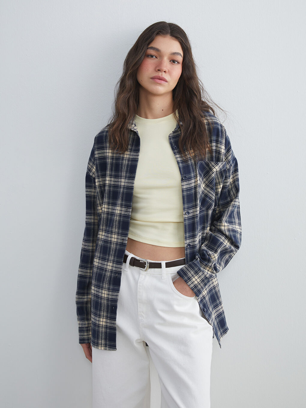 XSIDE Plaid Oversize Women's Flannel Shirt Jacket -W5H470Z8-LN6