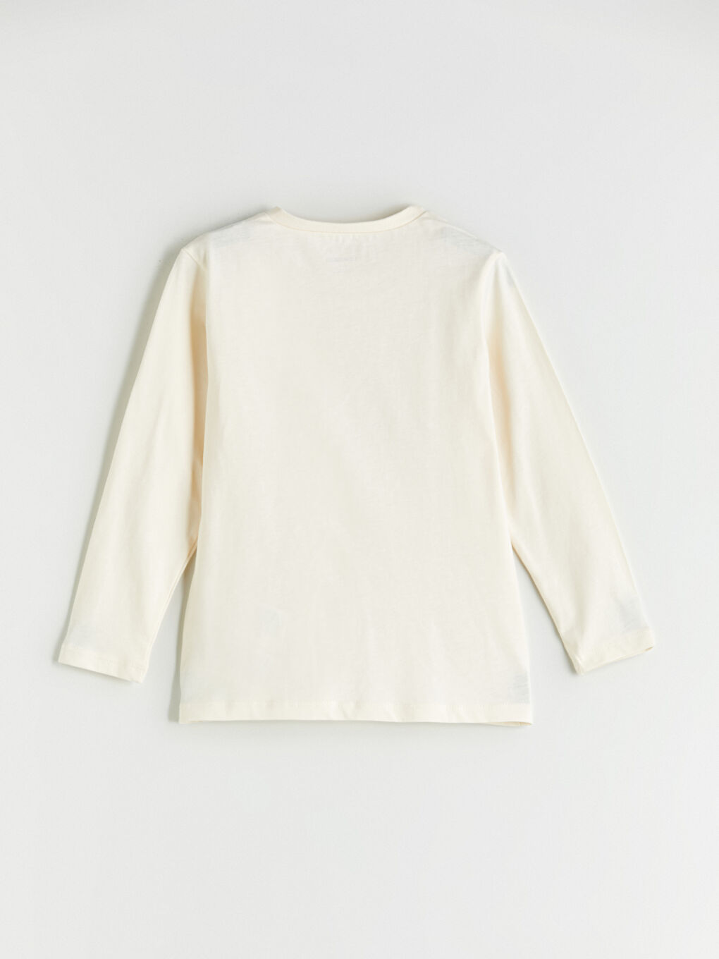 Ekru Bisiklet Yaka Baskılı Uzun Kollu Erkek Çocuk Tişört-2