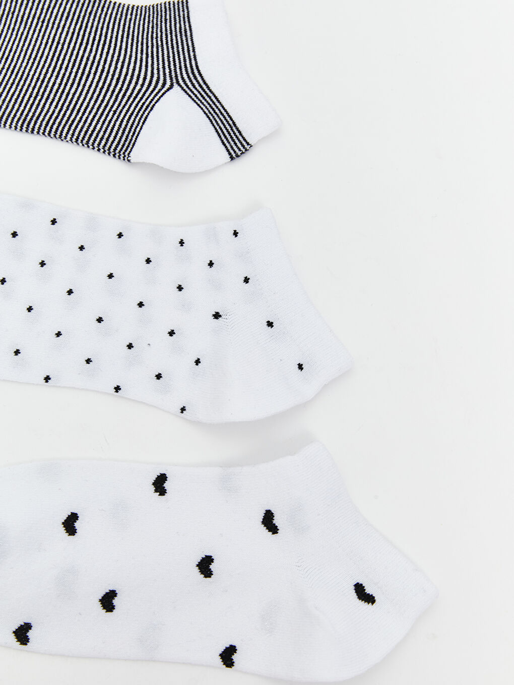 Beyaz Baskılı Kadın Patik Çorap 3'lü-1