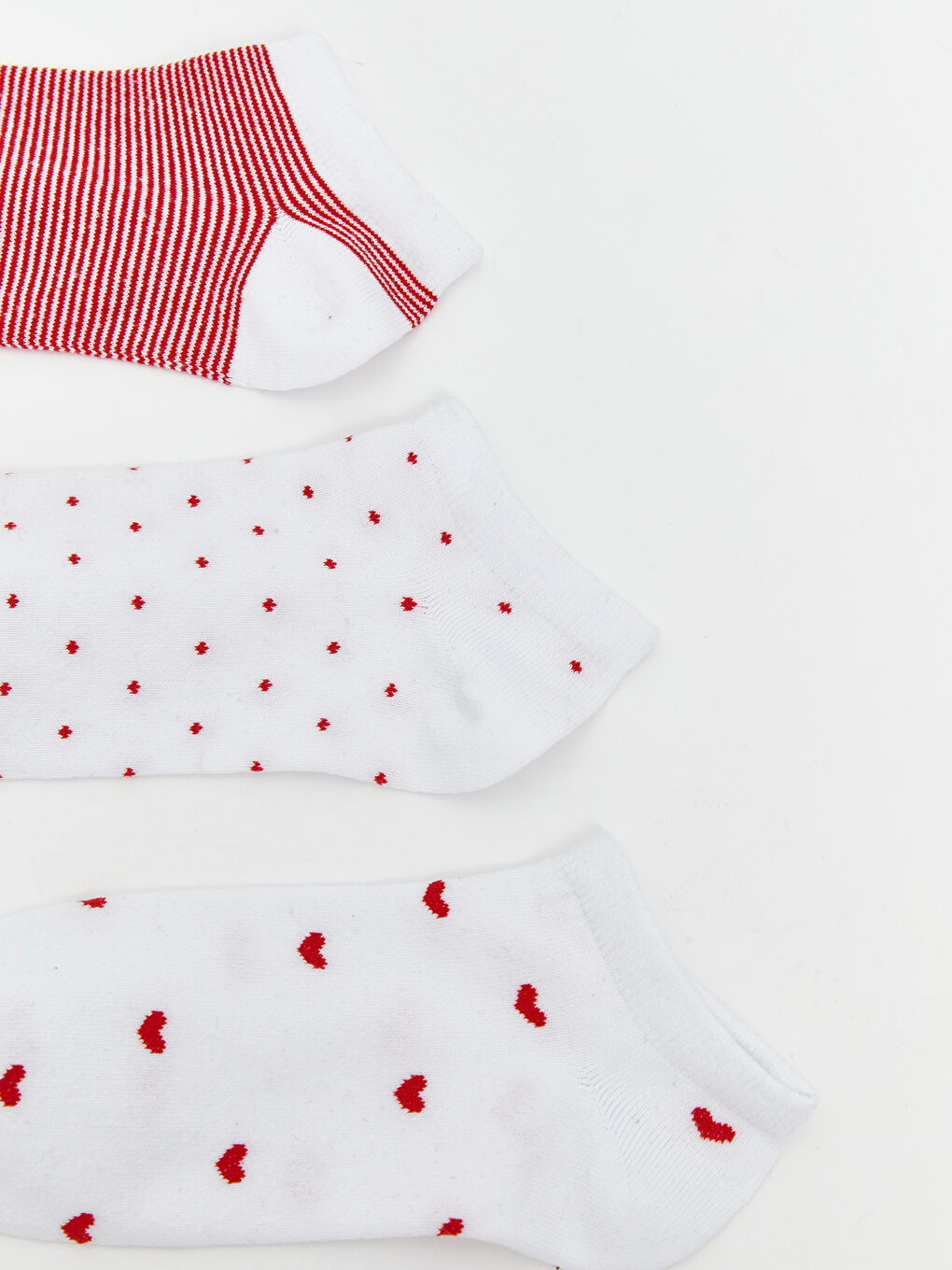 Beyaz Desenli Kadın Patik Çorap 3'lü-1