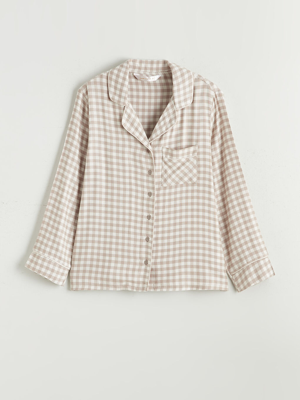 Kahverengi Gömlek Yaka Ekose Kadın Pijama Takımı-5