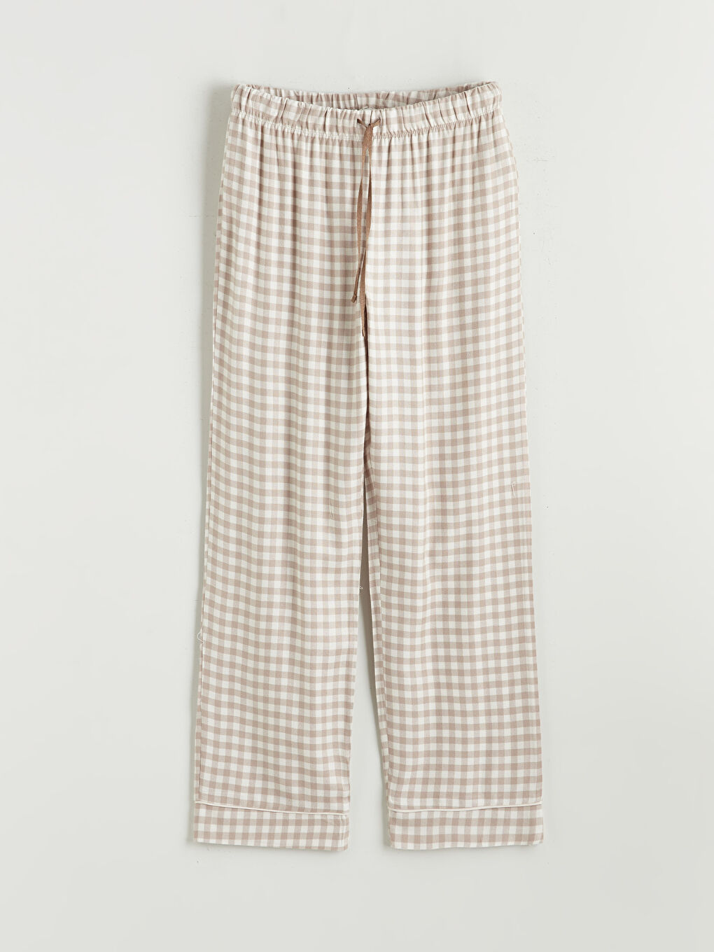 Kahverengi Gömlek Yaka Ekose Kadın Pijama Takımı-6