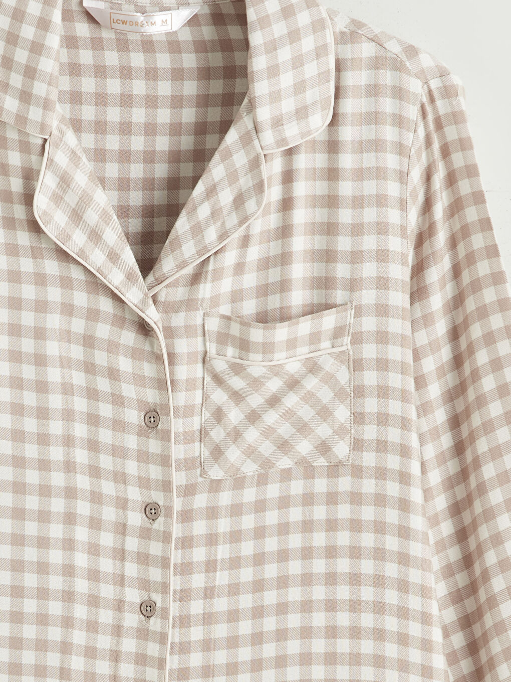 Kahverengi Gömlek Yaka Ekose Kadın Pijama Takımı-7