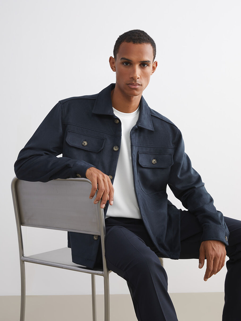 Petrol Regular Fit Uzun Kollu Süet Erkek Gömlek Ceket