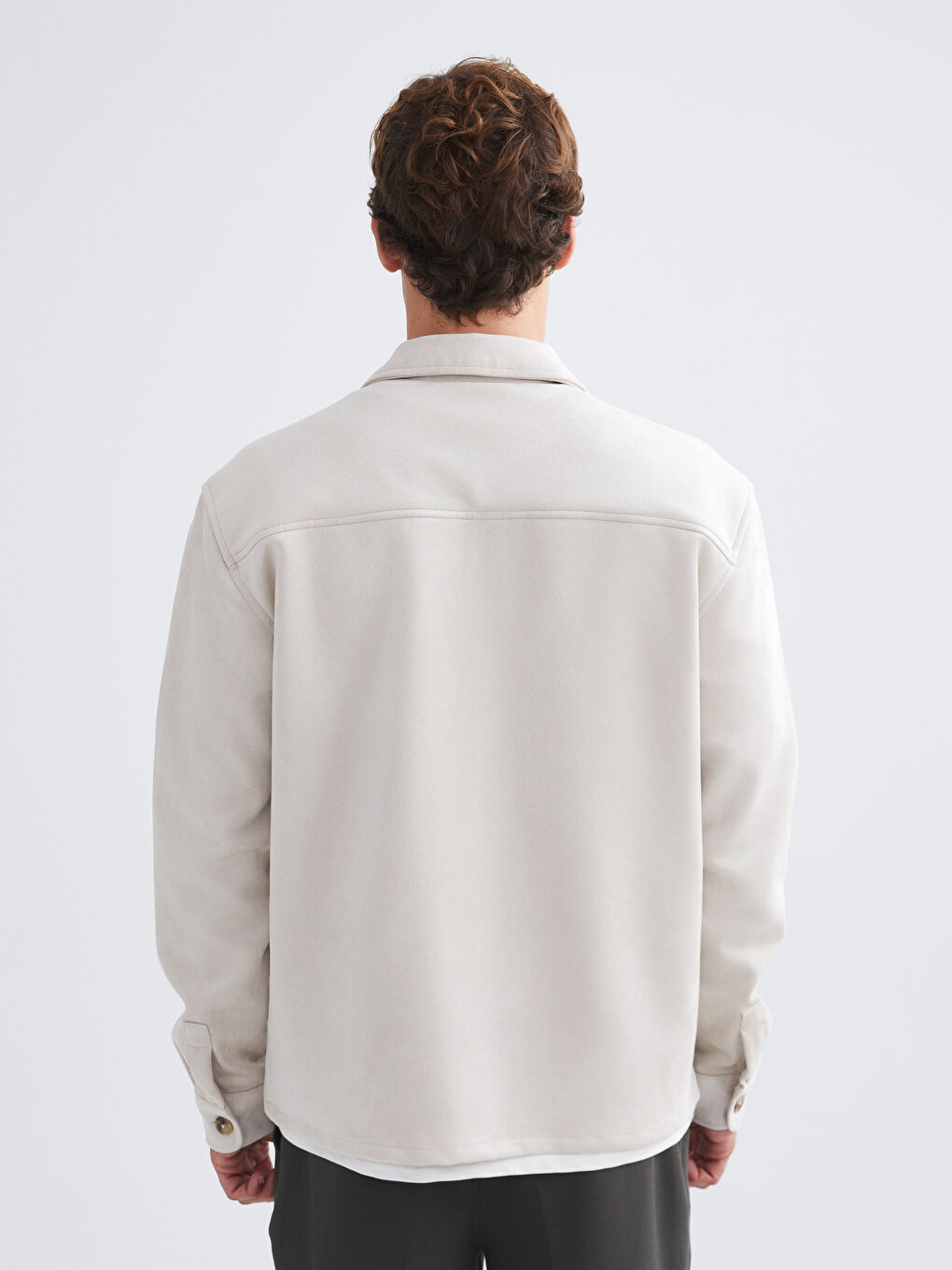 Bej Regular Fit Uzun Kollu Süet Erkek Gömlek Ceket-4