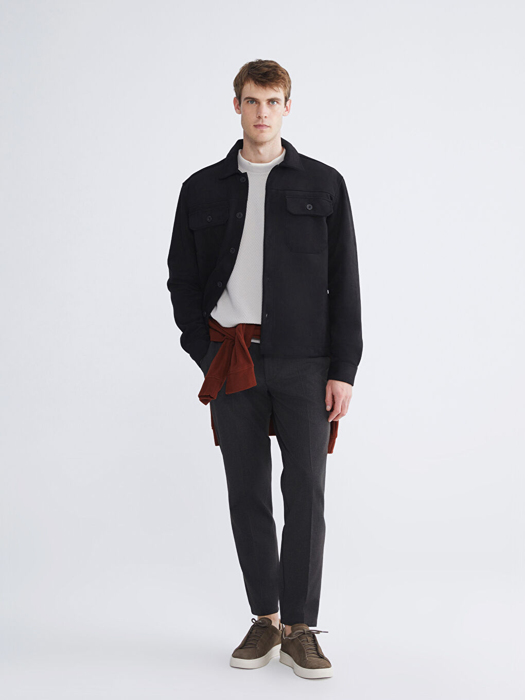 Regular Fit Long Sleeve Suede Men's Shirt Jacket-1