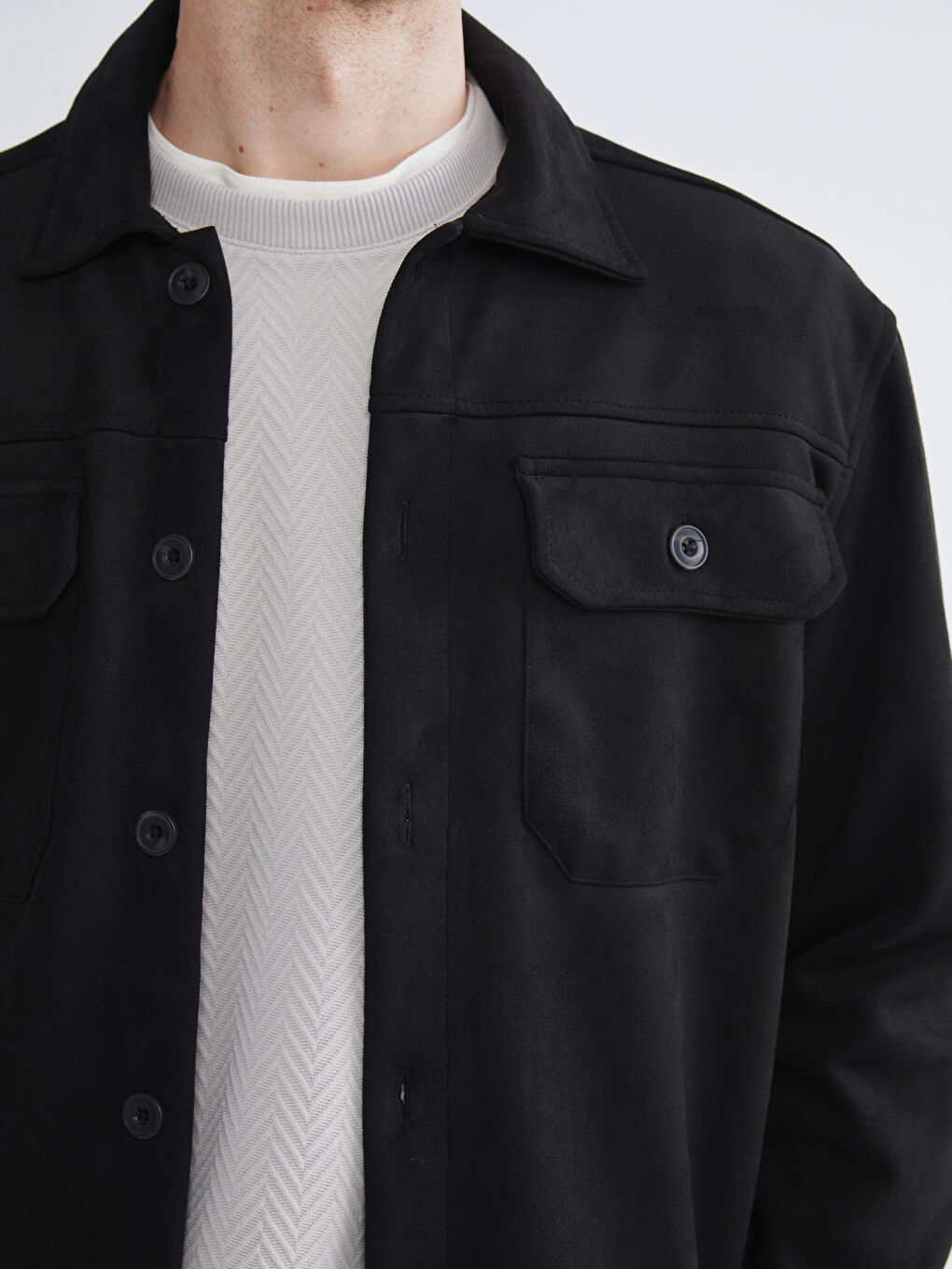 Regular Fit Long Sleeve Suede Men's Shirt Jacket-2