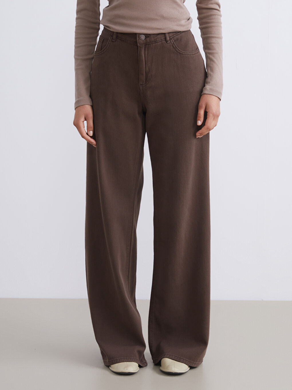 Kahverengi Baggy Fit Kadın Jean Pantolon-1