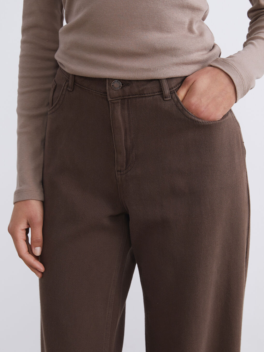 Kahverengi Baggy Fit Kadın Jean Pantolon-2