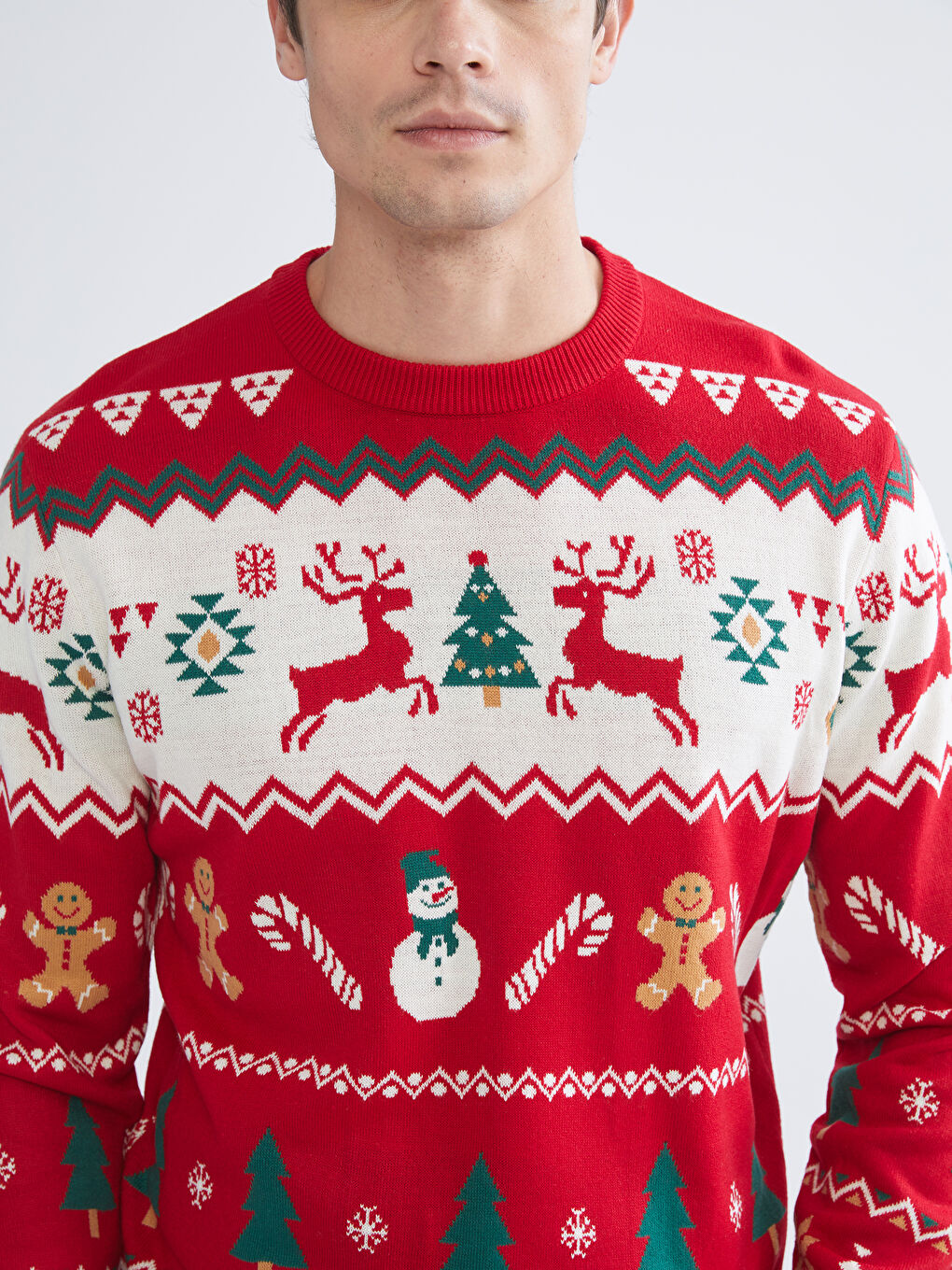 Светр з круглим вирізом горловини на різдвяну тематику для чоловіків з трикотажу-2