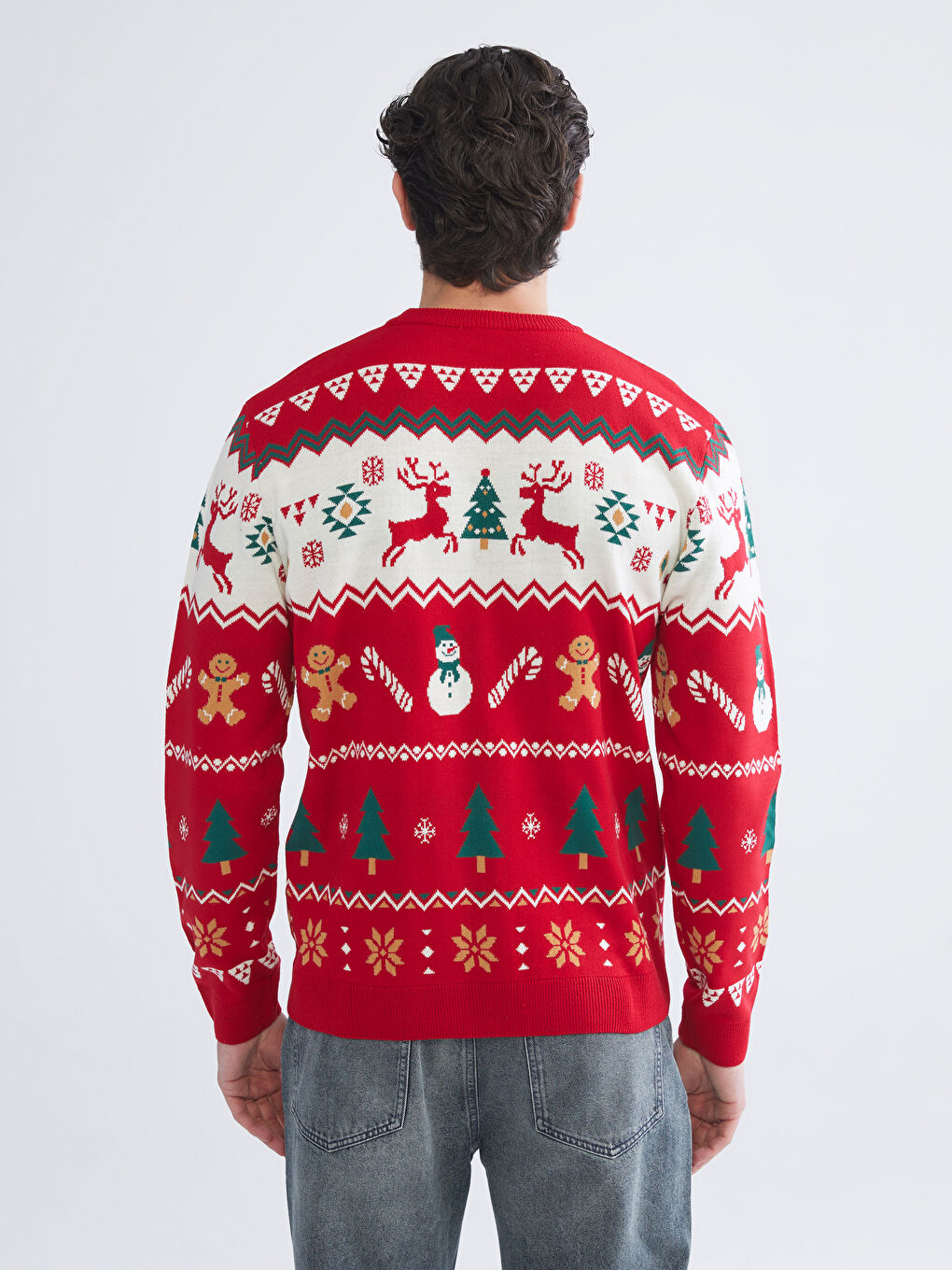Светр з круглим вирізом горловини на різдвяну тематику для чоловіків з трикотажу-3