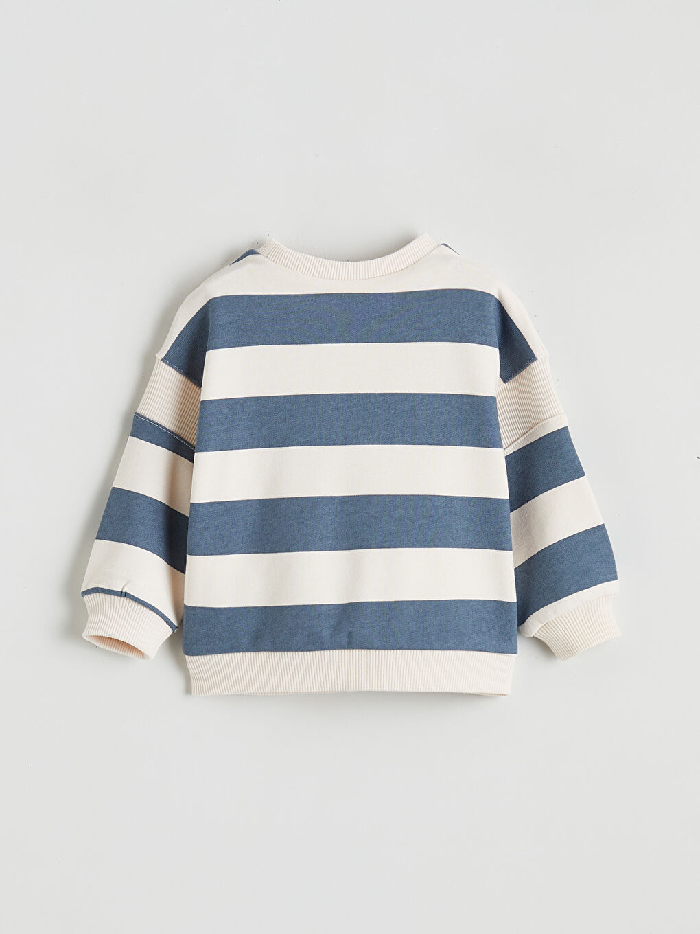 Ekru Bisiklet Yaka Çizgili Erkek Bebek Sweatshirt ve Eşofman Alt-3