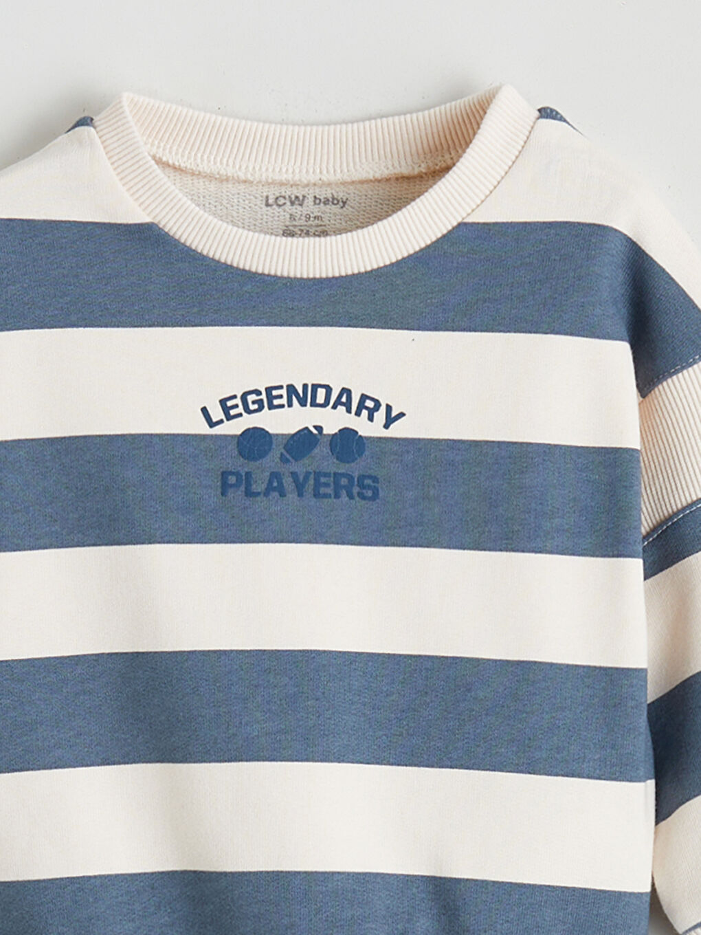 Ekru Bisiklet Yaka Çizgili Erkek Bebek Sweatshirt ve Eşofman Alt-5