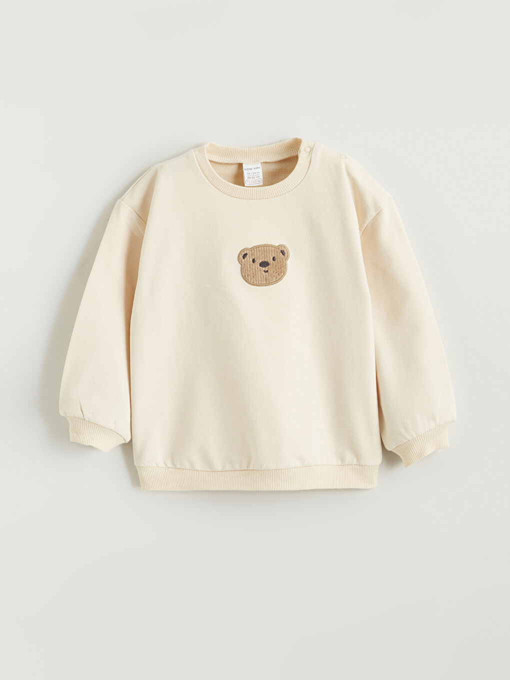 Bej Bisiklet Yaka Erkek Bebek Sweatshirt ve Pantolon-1