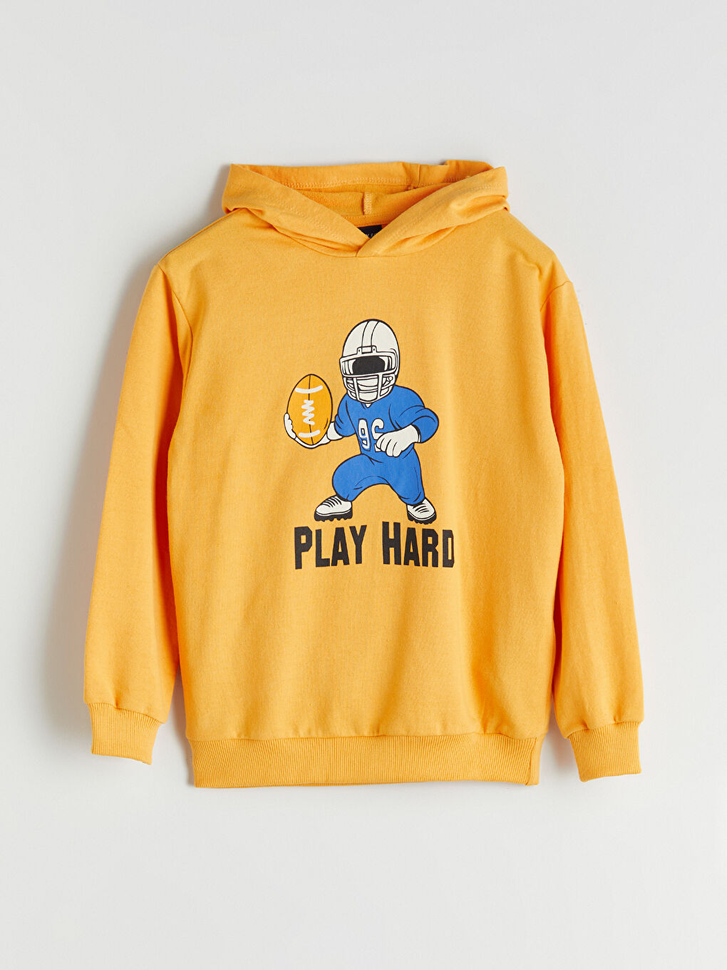 Sarı Kapüşonlu Baskılı Erkek Çocuk Sweatshirt