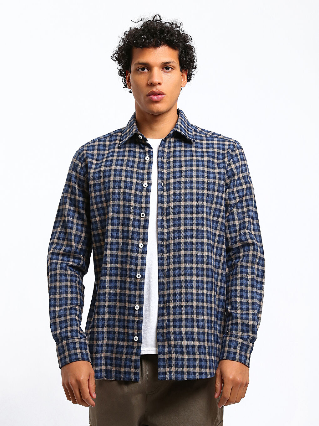 Regular Fit Long Sleeve Plaid Men's Shirt