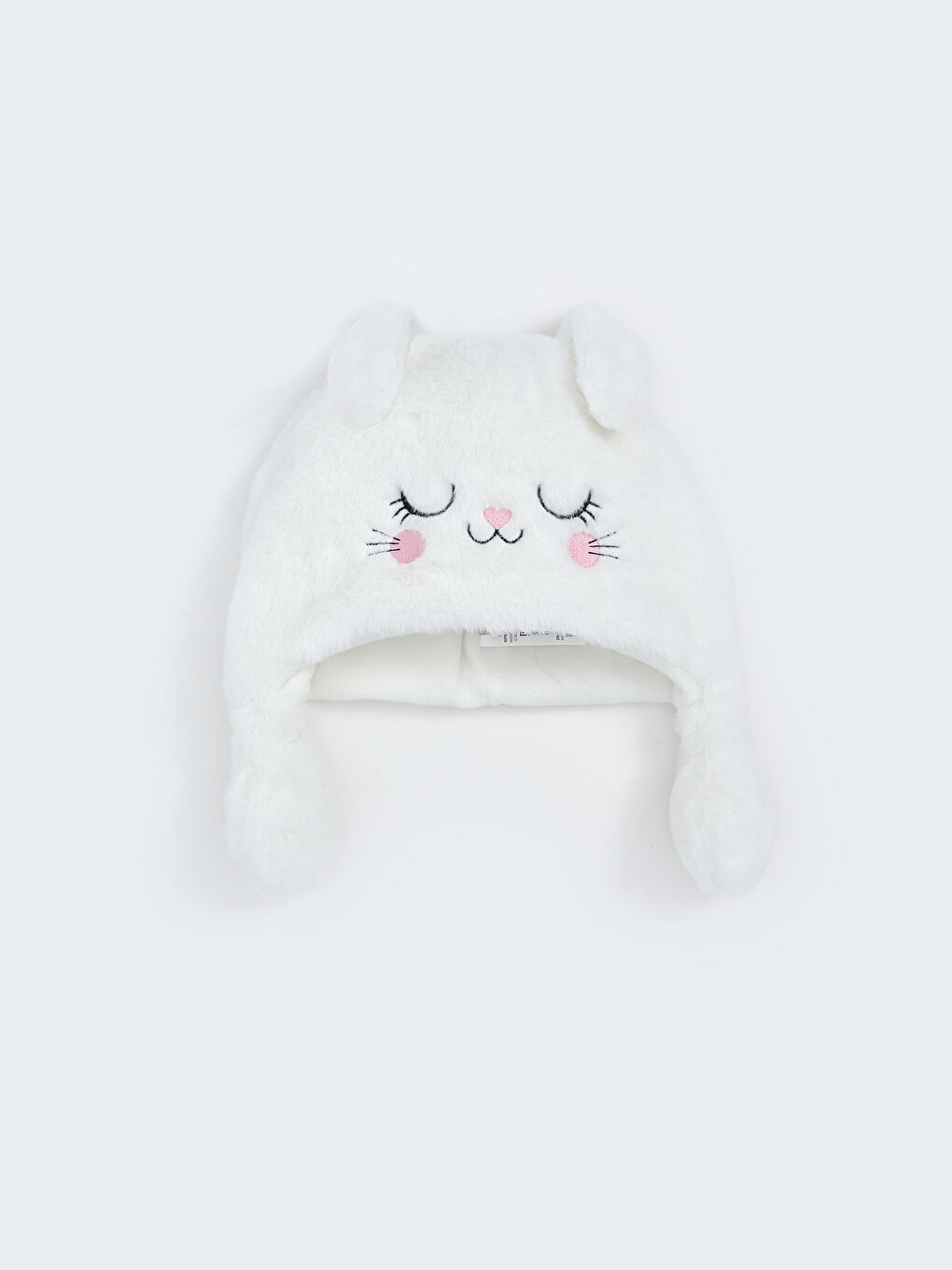 Beyaz Hareketli Kulak Detaylı Kız Çocuk Kar Şapkası-1