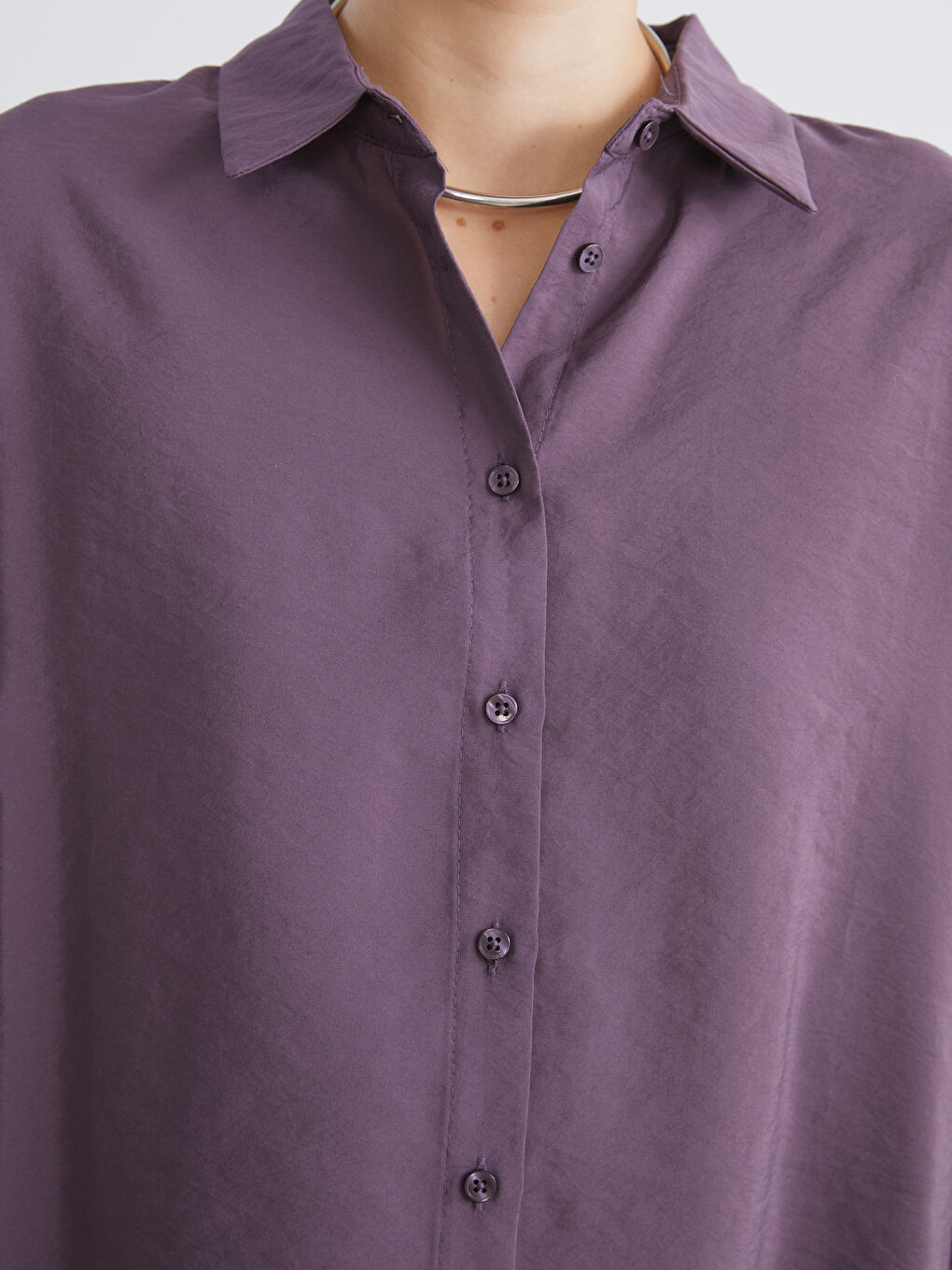 Mor Oversize Modal Karışımlı Kadın Gömlek Tunik-3