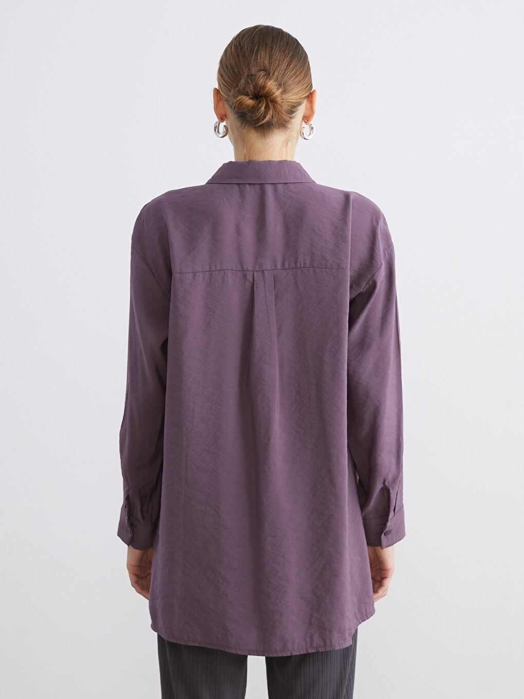Mor Oversize Modal Karışımlı Kadın Gömlek Tunik-4